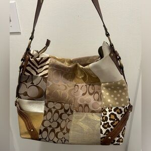 Coach Patchwork Hobo Bag in Beige, Brown and Cream